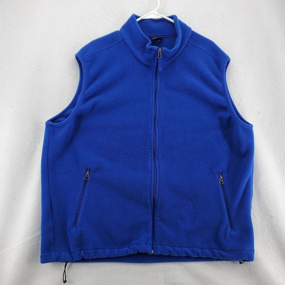 LAND'S END Vest Men's Full Zip Fleece Blue Mock Neck Zipper Pockets Size Reg XXL - Picture 2 of 11